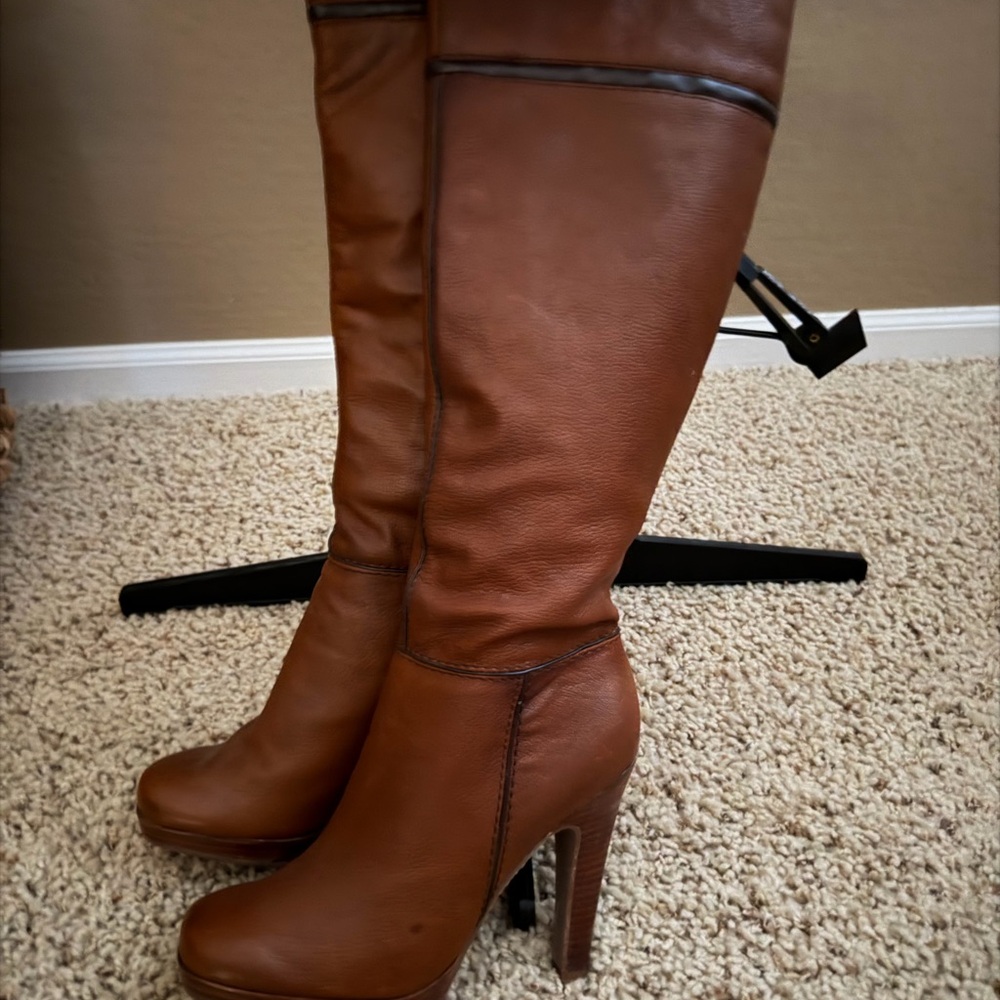 Brown Vegan Leather Knee-High Women's Boots